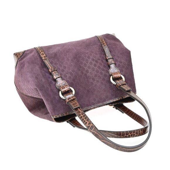 CELINE Logo Macadam Shoulder Tote Bag Suede Embossed Leather Purple SHW 34KB278 - Picture 5 of 15